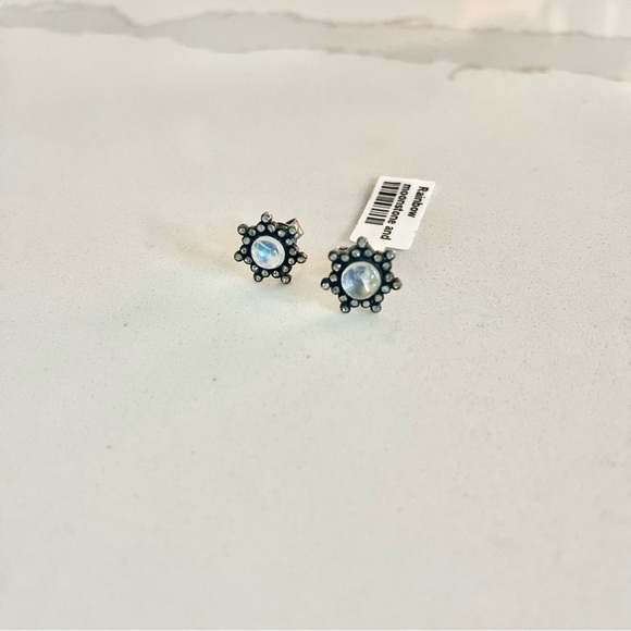 One of a kind Rainbow Moonstone with Diamond Earrings - Picture 6 of 9